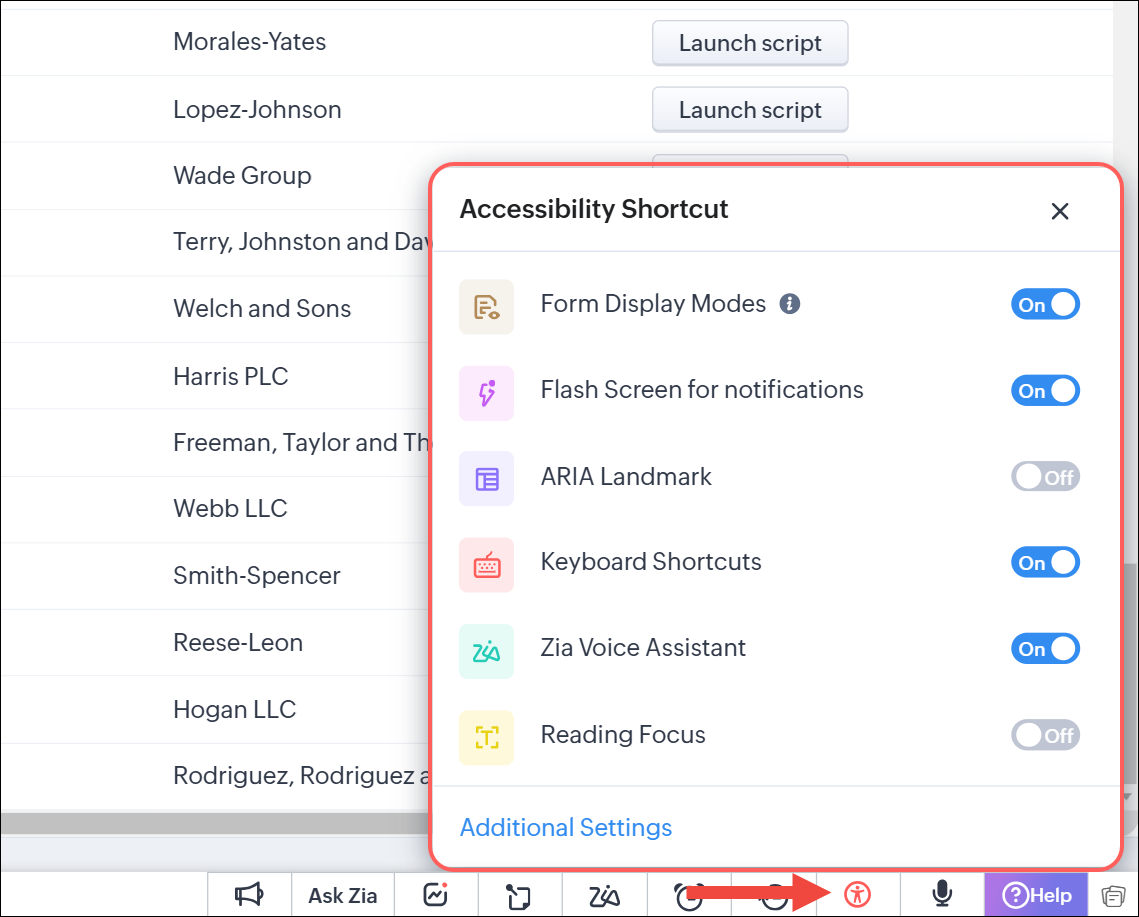 We can see that a user has clicked the accessibility shortcut. The user has enabled four out of the six controls shown in the popup.